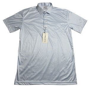 Collars and Co Men's Semi Spread Collar Polo Size M Thin Navy Check Golf Preppy